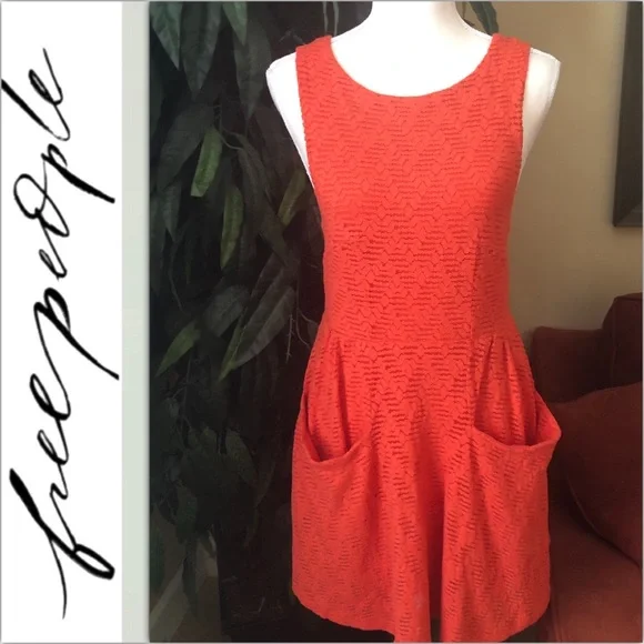 Free People Lace Poppy Mesh Dark Orange Mini Dress - Picture 11 of 11